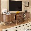 KecDuey Mobile TV 175 cm, stile rustico con anta scorrevole in rattan, MDF finitura noce, ampio spazio con cassetti, ripiani aperti e armadio, design naturale per soggiorno