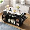 Ktipm Penisola Cucina Isola Cucina con Ruote e Presa, Cestino dei Rifiuti | Isola Cucina con Piano Pieghevole e Contenitore Multifunzionale, Ripiani Regolabili, 138x56-86x92 cm, Negro