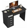 HOMCOM Grande scrivania moderna per computer, 110x50x76 cm, Nero | Scrivania per computer, 5 cassetti, 1 scompartimento aperto, cassetto bloccabile