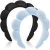 DiyJibb Spa Fasce per capelli da donna e donna, per trucco, in spugna, per lavare il viso (nero + azzurro)