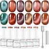 Nicedeco Set Smalto Gel Occhio di Gatto Magnetico Fine, 6 Colori 5ml-Effetto Olografico UV LED con Glitter Blu, Viola, Rosso e Marrone, Rimovibile con Magnete per Nail Art Fai-da-Te e Salone, Kit 6-74