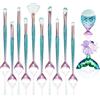 JIEZRIN Set di 12 pennelli per il trucco con sirena, bellezza, per capelli, da donna, set di pennelli cosmetici per fondotinta, in polvere, per sopracciglia, eyeliner, blush, correttore cosmetico, per bambini