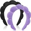 DiyJibb Spa Fasce per capelli da donna e donna, per trucco, in spugna, per lavare il viso (viola + nero)