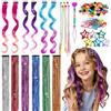 HanCheng Kit Coiffure Bambina: 6 Extension Capelli Clip Ondulate,6 Tinsel Colorati,6 Trecce Colorate, Set Completo con Elastici e Accessori,Set Coiffure Fai Da Te,Accessori Capelli Bambina