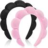 DiyJibb Spa Fasce per capelli da donna e donna, per trucco, in spugna, per lavare il viso (nero + rosa)
