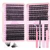 DOINEUFL Kit per ciglia singole, 640 pezzi, 80 + 120 + 150 + 200 D, kit fai da te per extension ciglia da 9-16 mm, con colla e guarnizione, rimozione, pinzette, pennello a doppia estremità