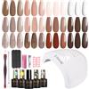 ROSALIND Kit Semipermanente Unghie con 48W UV LED Lampada 12+4Pezzi Marrone | Nude Bianco Glitterato Marrone Smalto Semipermanente Unghie Autunno Inverno, Mini Kit Per Unghie Manicure Regalo Principianti