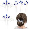 Paotxpum 5 forcine per capelli da sposa con perle e strass blu con cristalli a forma di U, forcine per capelli a forma di U, per feste di nozze, balli scolastici, forcine per capelli a spirale per donne e