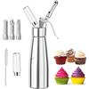 Dinhauyon Sifone per Panna Montata Professionale 500ml, 3 Ugelli in Acciaio Inox e Spazzola di Pulizia, Bombola Ricaricabile per Dolci, Torte, Mousse