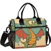 BCFHRGT Borsa per il pranzo isolata con drago verde carino cartone animato carino retrò con tracolla borsa per il pranzo maschile per palestra