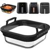 LPQKCcY Pirofila Airfryer con manici rimovibili in silicone | Friggitrice ad aria calda in vetro per Ninja AF180EU MAX PRO 6,2 L/per Cosori Turboblaze 4,7L/6L, lavabile in lavastoviglie