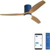 CREATE / WINDCALM M/Ventilatore da soffitto con luce blu cobalto pale in legno chiaro con WiFi e telecomando / 40W, Timer, ABS, Ø132 cm, 6 velocità, 3 temperature di luce, funzione estate-inverno
