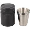 ReachMall Set di 4 bicchierini da liquore in acciaio inox spazzolato, per bicchieri e bevande portatili, con borsa in pelle PU, per campeggio, escursionismo e viaggi (70 ml)
