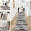 ZUZEKU Tappeto per corridoio, cucina, antiscivolo, lavabile, design moderno, tappeto da cucina, colore nero grigio, oro, 110 x 350 cm, al metro