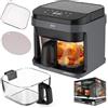 eldom Friggitrice ad aria calda da 5,5 l, con contenitore in vetro, senza olio, 1200 W, 8 programmi, scongelamento, display touch LED, 40-200 °C, con griglia e tappetino in silicone, frittura a basso