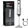 Bonsenkitchen Montalatte Elettrico Ricaricabile con Supporto, 3 Velocità | Frullatore in Acciaio Inossidabile Rimovibile, Design Silenzioso per Cappuccino, Matcha, Regali per la Cucina