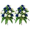 SiSinkal Confezione da 2 fiori artificiali in seta blu e bianchi, 18 teste resistenti ai raggi UV, bouquet finti per decorazione cimitero commemorativo tomba, 42 cm