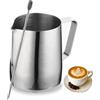bonVIVO Set Latte Art 350ml Brocca Inox 304 con Pennino | Caraffa barista con beccuccio antigoccia e tacche ml/oz. Ideale per cappuccino e decorazioni latte.