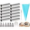 FantasyDay Antiaderente Cannoli Stampi, FantasyDay 21 Pz Acciaio Inossidabile Coni per Croissant Stampi Pasticceria Crema Horn Torta Pane Mold con 1 Spazzole di Pulizia - Cannoli Form tubi, Cilindri per Cannoli