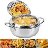 TOWEBOORY Padella per friggitrice, in acciaio inox, stile giapponese, padella per tempura con controllo della temperatura e scarico dell'olio, compatibile con fornelli a gas a induzione (2,2 L)
