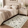 Vangao Tappeto passatoia orientale a pelo corto, 80 x 150 cm, vintage | Motivo floreale bohémien, bianco crema con blu, per corridoio, soggiorno, cameretta dei bambini, camera da letto, cucina