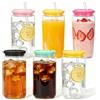 YOOMUR Bicchieri di plastica con coperchio e cannuccia, 6 pezzi, 475 ml, trasparenti, con cannuccia, riutilizzabili, per latte macchiato, cocktail, frullati, caffè freddo, whisky