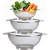 GmwyCzV 3 Pezzi Set Scolapasta 18 cm, per Scolare Pasta, Riso, Verdure, Materiale in Acciaio Inossidabile, Colapasta con Base D'appoggio, Lavabile in Lavastoviglie