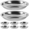 IMIKEYA Piattini Piatti Rotondi in Acciaio Inox 8 Pezzi per Antipasto | Diametro 11cm, Colore Argento, per Salsa e Senape, Uso Ristorante e Feste