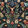 ANLIKY-Pro Carta da Parati Vintage Blu Scuro Foresta Fiori Piante Renna Autoadesiva 44x300cm,Impermeabile,Rimovibile,per Soggiorno,Camera da Letto,Mobili,Parete,Cucina,Fai da Te,Decorativa