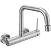 BuntHaus Rubinetto Lavello Cucina a Muro, BuntHaus Miscelatore Girevole 360°,2 Getti | Rubinetteria da Parete Monocomando in Inox 304 per Lavandino e Lavatoio, Aeratore Orientabile, Acciaio Spazzolato