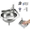 BAKENLON Lavabo triangolare in acciaio inox, piccolo montaggio a parete, con | Lavabo angolare in acciaio inox con tubo di scarico e anello di tappo di scarico, lavabo triangolare da parete per cucina