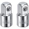 QUARKZMAN Adattatore per Presa a Impatto 1/4 Femmina a 3/8 Maschio | Riduttore per Azionamento Quadrato, Acciaio CR-V, Argento, 2 Pezzi, per Chiave a Presa, Cricchetto, Barra di Rottura