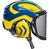 Protos - Casco di sicurezza integrale, per la protezione dell'udito, per arborista, blu-giallo, visiera sottile in dotazione
