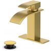 Ryuwanku Rubinetto da bagno in oro spazzolato moderno a cascata rubinetto per lavabo con maniglia singola adatto per 1 o 3 fori, piastra di alimentazione e tubo..
