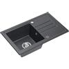 QUADRON Lavello da Cucina in Granito a vasca singola, dimensioni 70 x 44 x 17,5, colore: nero, BEN 111 Lavello da Cucina a vasca singola, Lavello in Granito, con sifone e scarico manuale