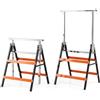 COSTWAY Set da Cavalletti da Lavoro Pieghevoli in Metallo (Arancione) | Cavalletti Telescopici per Segare con Altezze Regolabili 80-130 cm e Piedini Antiscivolo, Portata 200 kg, per Officina Garage