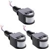 ESmoda 3 Pz Nero Rilevatori di Movimento Sensore di Movimento Interruttore Luce Pir Corrente Diretta 12V Sensore di Movimento Pir