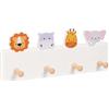 Relaxdays Appendiabiti, 4 Ganci Parete, Leone/Ippopotamo/Giraffa/Elefante | MDF, pino, kit montaggio incluso, cameretta, corridoio, appendiabiti