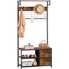 Relaxdays Panca appendiabiti con ripiano per scarpe e 2 cassetti, marrone | metallo effetto legno, 176x80x30 cm