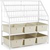 FANTASK Libreria, organizer per libri dei bambini, bianco | Scaffale per bambini, con 6 scatole, 3 ripiani, scaffale portaoggetti per studio, soggiorno, camera da letto