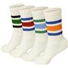 Meng Jiaran 4 Paia di Calzini Sportivi a Giro per Donna e Uomo, Calzini a Giro Rigati per Donna e Uomo Taglia 4-7, Calzini Casual in Cotone Retro Atletici per Donna e Uomo