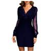 Fulidngzg Vestito Donna Elegante in Tull con Paillettes Scollo V e Maniche Lunghe Trasparenti Vestiti Eleganti Curvy Abito Cerimonia Capodanno Abiti Carnevale Principessa per Sera Discoteca Feste