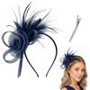 WADUBI Fascinatori Blu Navy per Donna, Cappello con Piume Elegante, Clip e Fascia per Capelli, Leggero, per Matrimoni, Corse, Feste da tè, Cocktail