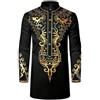 RUMAOZIA Abbigliamento musulmano Uomo Camicia Africana Uomo Caftano Manica Lunga Preghiera Musulmano Abaya Stampa Etnica Tunica Tradizionale Camicia Marocchina Casual Camicia Lunga Ramadan