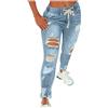 Generisch Jeans da donna a vita alta, con fori, skinny, jeans strappati, in denim, rilassati, elasticizzati, slim fit, alla moda, leggings estivi