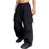 RUMAOZIA Pantaloni cargo da uomo, casual, a vita alta, dritta, paracadute, stile vintage, gamba larga, streetwear, hip hop, Y2K, per uomo 16+