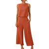 Generico Completo Estivo Donna Lino Senza Maniche Bluse Traspirante Completi Elegante Set Due Pezzi Donna Estivo Canotta Boho Completino Casuale Mare Fresco Completo Pantaloni e Camicia Per le Vacanze
