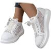 HTNEDNST Scarpe tradizionali da donna Dirndl, scarpe piatte - Sneaker bianche in pizzo mesh traspiranti, scarpe da sposa eleganti