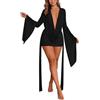 Foweknow Abito estivo da donna, sexy, in rete, a maniche lunghe, con scollo a V, abito da festa, bikini copertina, abito da spiaggia, poncho da spiaggia, elegante linea A