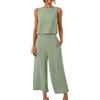 Generico Completo Estivo Donna Lino Senza Maniche Bluse Traspirante Completi Elegante Set Due Pezzi Donna Estivo Canotta Boho Completino Casuale Mare Fresco Completo Pantaloni e Camicia Per le Vacanze